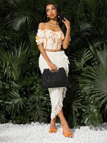 SHEIN SXY Sacs à poignée supérieure pour femmes, sacs tressés, crochetés, à la mode, élégants, simples, personnalisés, polyvalents, avec poignées en bois, pour la plage, les vacances, les jours fériés, l'été