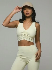 Musera Sport 褶饰细节低胸上衣 健身房健身