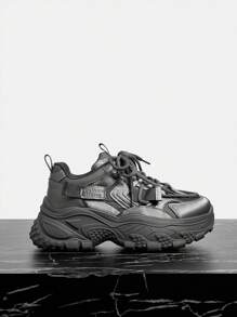 Vate Women's Thick Sole Lace Up Casual Sneakers, Fashionable - Grey - View 2