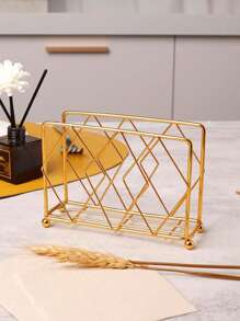 1pc Modern Minimalist Style Gold Iron Square Standing Tissue Holder, Iron Wire Desktop Standing Napkin Holder, Convenient , Suitable For Daily Restaurant Hotel Tabletop Tissue Storage Valentine's Day, Valentines Wedding, Birthday