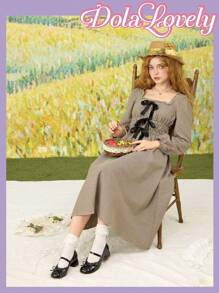 Dola Lovely Bombas con tacón ancho, punta redonda, escote bajo, lazo en la correa posterior. Zapatos de tacón alto de moda para dama, adecuados para la primavera, descanso de primavera y Pascua