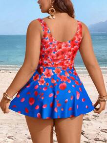 Swim Lushoire Setelan 2 Potong Wanita Ukuran Plus, Baju Renang Tankini Motif Berwarna yang Memperindah Perut, Cocok untuk Liburan Pantai Musim Panas - MultiWarna - View 2