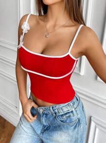 Chiquease 女士 Floral Arrangement 白色镶边吊带背心，红色