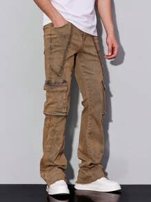 Manfinity Homme Quần Jeans Denim Túi Cargo Thường Ngày Cho Nam - Màu vàng - Xem 8