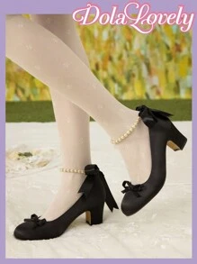 Dola Lovely 百搭时尚 2024 新款玛丽珍天鹅绒圆头粗跟高跟鞋一脚蹬高跟鞋