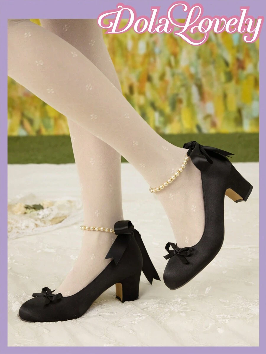 Dola Lovely 百搭时尚 2024 新款玛丽珍天鹅绒圆头粗跟高跟鞋一脚蹬高跟鞋