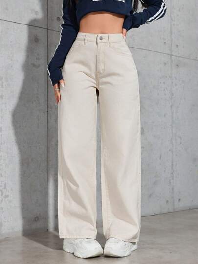 SHEIN PETITE Jeans de mezclilla casuales y diarios de color liso para mujeres