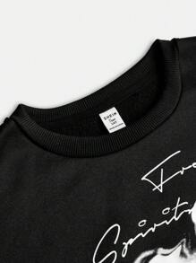 SHEIN 2 peças/conjunto adolescentes meninas moletom gráfico solto e calças de perna larga com bloqueio de cores terno casual