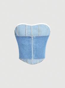 SHEIN Women's Asymmetric Hem Denim Bustier Top