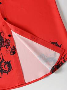 Manfinity AFTRDRK Men's Floral Print Single-Breasted Casual Short Sleeve Shirt (Random Floral Pattern) - Red - View 5