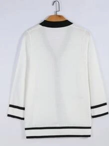 SHEIN LUNE 大码针织开衫，简约时尚休闲日常穿着 - 白色 - 查看 2