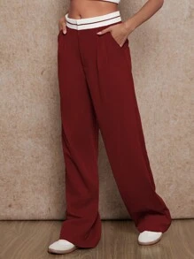 Forever 21 Women's Solid Color Patchwork Pocket Design Casual Long Pants, Daily Wear - Burgundy - View 7