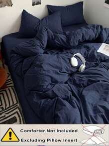 Set de 3 piezas de ropa de cama para dormitorio y habitación en azul oscuro, que incluye 1 funda nórdica y 2 fundas de almohada, lavable a máquina, sin relleno