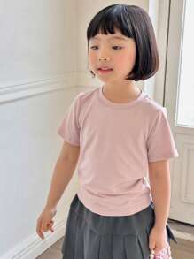 DAZY Young Girl Short Sleeve Solid Color Simple Casual Everyday T-Shirt,Girls Summer Outfits