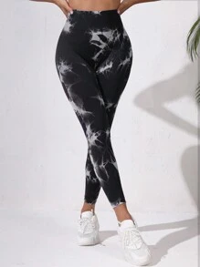 Easithlete Quần legging nhuộm loang cạp cao cho nữ tập thể dục - Nhiều màu - Xem 3