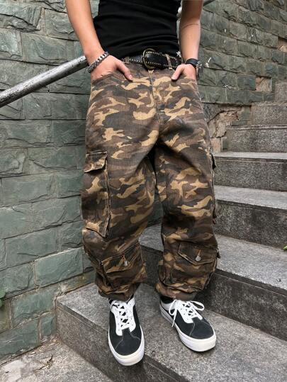 Manfinity Roghcode Jeans med avsmalnande ben för män, avslappnad och moderiktig för dagligt bruk