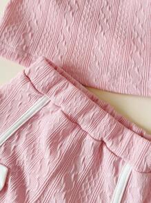 SHEIN Playful Pals Ensemble décontracté Top et shorts pour bébé fille, couleur unie avec nœud décoratif