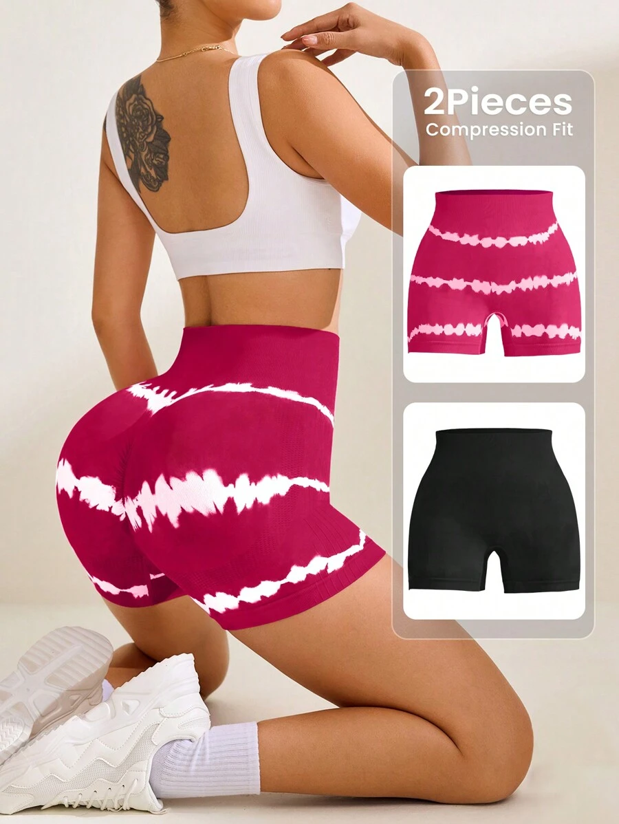 Easithlete 2 chiếc quần short tập luyện liền mạch cạp cao nhuộm màu cho nữ - Nhiều màu - Xem 1