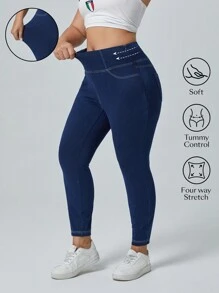 Flexra 大码休闲破洞宽松弹力针织紧身牛仔裤 - 藍色 - 查看 1