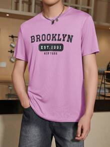 Manfinity Homme Men's Casual Round Neck Short Sleeve Letter Print Minimalist Top, Daily Wear