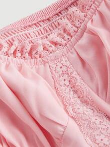 SHEIN MOD 大码女式蕾丝拼接蝴蝶结后背短裙，粉色可爱蝴蝶结吊带蕾丝花边吊带裙情人节度假装女士生日连衣裙， - 粉色 - 查看 3