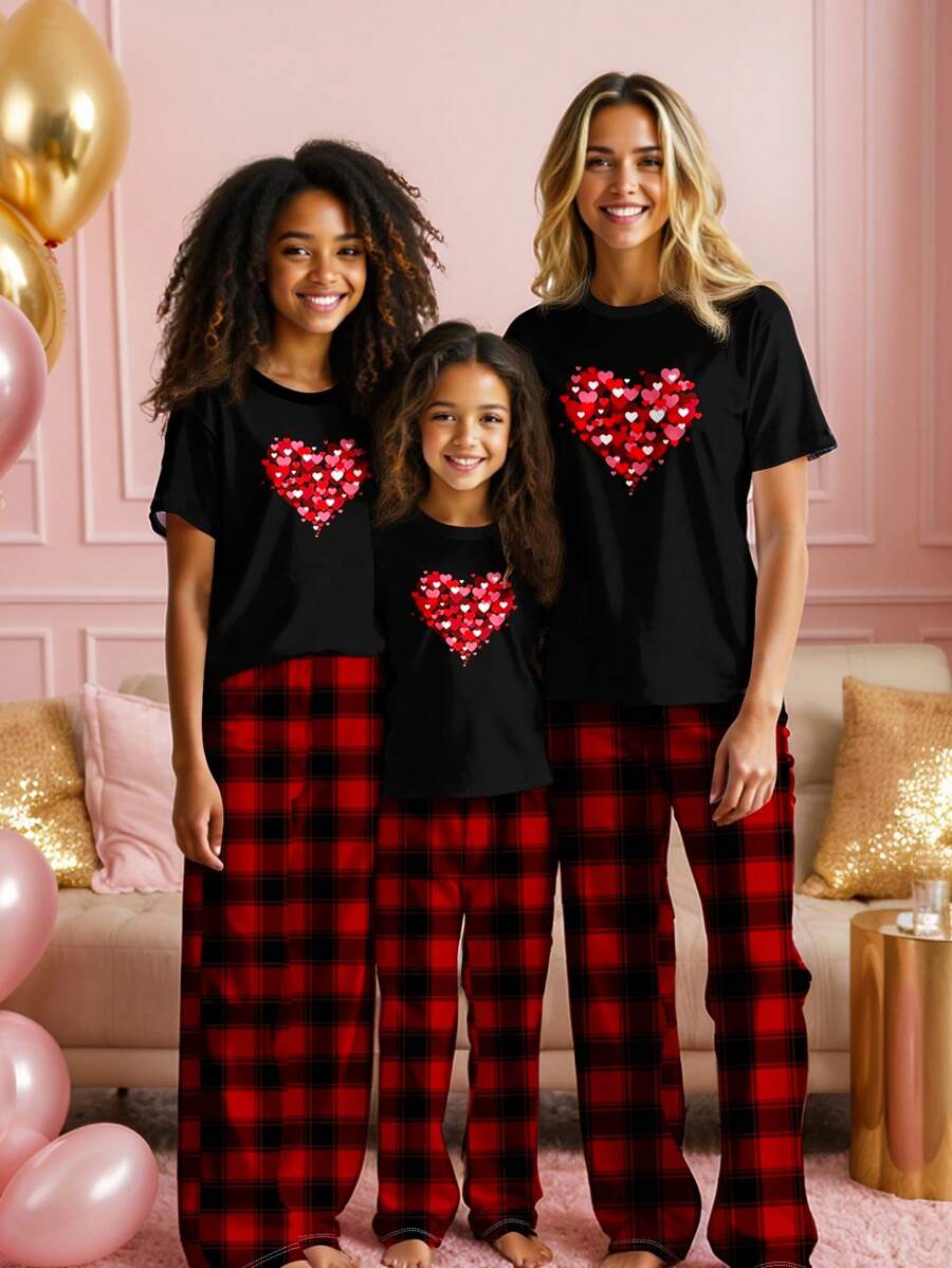 SHEIN Essnce 2pcs Women Casual Simple Full-Print Short Sleeve T-Shirt And Ankle-Length Pants Set