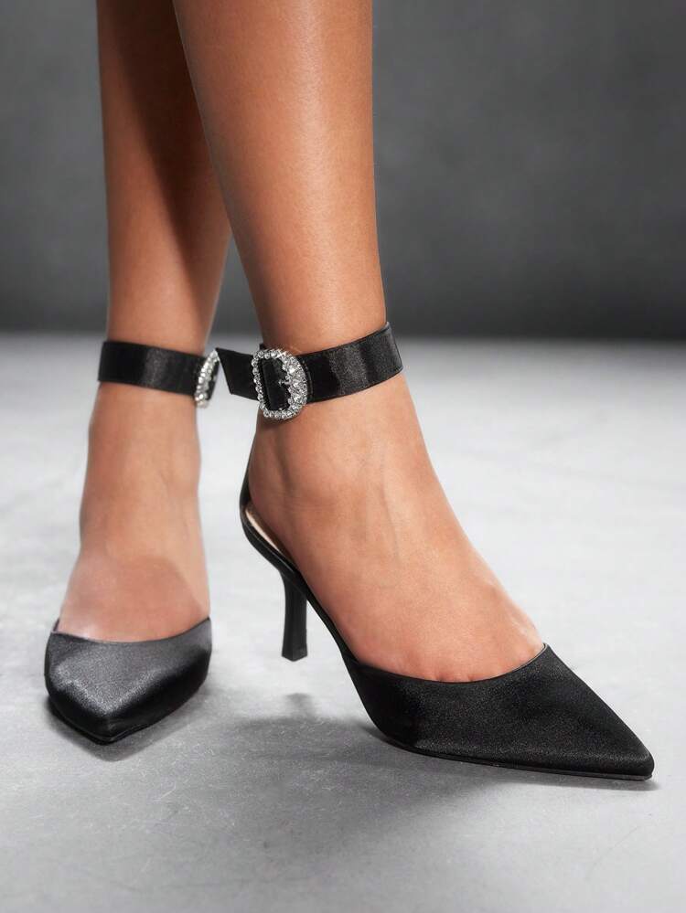 CUCCOO SZL Women's Pointed Toe Stiletto High Heel Shoes, Sexy Satin With Rhinestone Buckle Decor, Fashion Night Out Wear For Bad Girl, Summer Party Or Date Outfit Spring Shoes Spring Break Easter Prom Heels