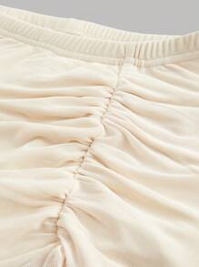 Sweetina Spring Ruched Ruffle Trim Ruffle Hem Mesh Black Skirt - Beige - View 3