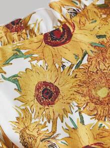 SHEIN MOD 女士梵高风格向日葵印花无袖迷你连衣裙，春季连衣裙