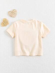 Cozy Pixies 女婴可爱心形泡泡针柔软针织圆领短袖套头衫，女孩情人节装扮，情人节礼物，适合休闲、居家、百搭穿着，室内和室外 - 杏色 - 查看 2