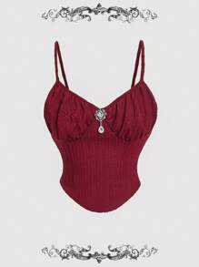 SHEIN MOD Camiseta de tirantes vintage burdeos para mujer, ideal para el Día de San Valentín, salir, estilo occidental y gótico