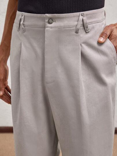 AKNOTIC Party 男士浅灰色棉质金属配件正装直筒中腰休闲裤，适合日常穿着和通勤