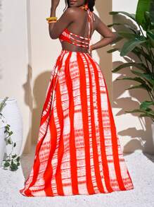 Slaydiva Women's Backless A-Line Waist Vacation Dress - Orange - View 2