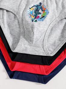4pcs/Pack Teenage Boys Minimalist Fashion Soccer Graphic Cotton Soft Breathable Briefs - Multicolor - View 6
