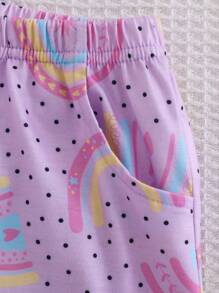 2 Stücke Set für Babys, Mädchen, lila, mit Wolken- und Regenbogen-Print, kurzärmliges Oberteil und Shorts, lässige, lockere Passform, Frühlings- und Sommerkleidung, Urlaubsset, lila Sets für den Sommer, Babys