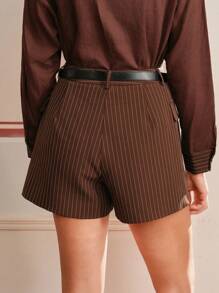 Anewsta Elaire Shorts de cintura alta a rayas, pantalones estilizadores para mujer con cinturón, estilo de dinero antiguo para el verano