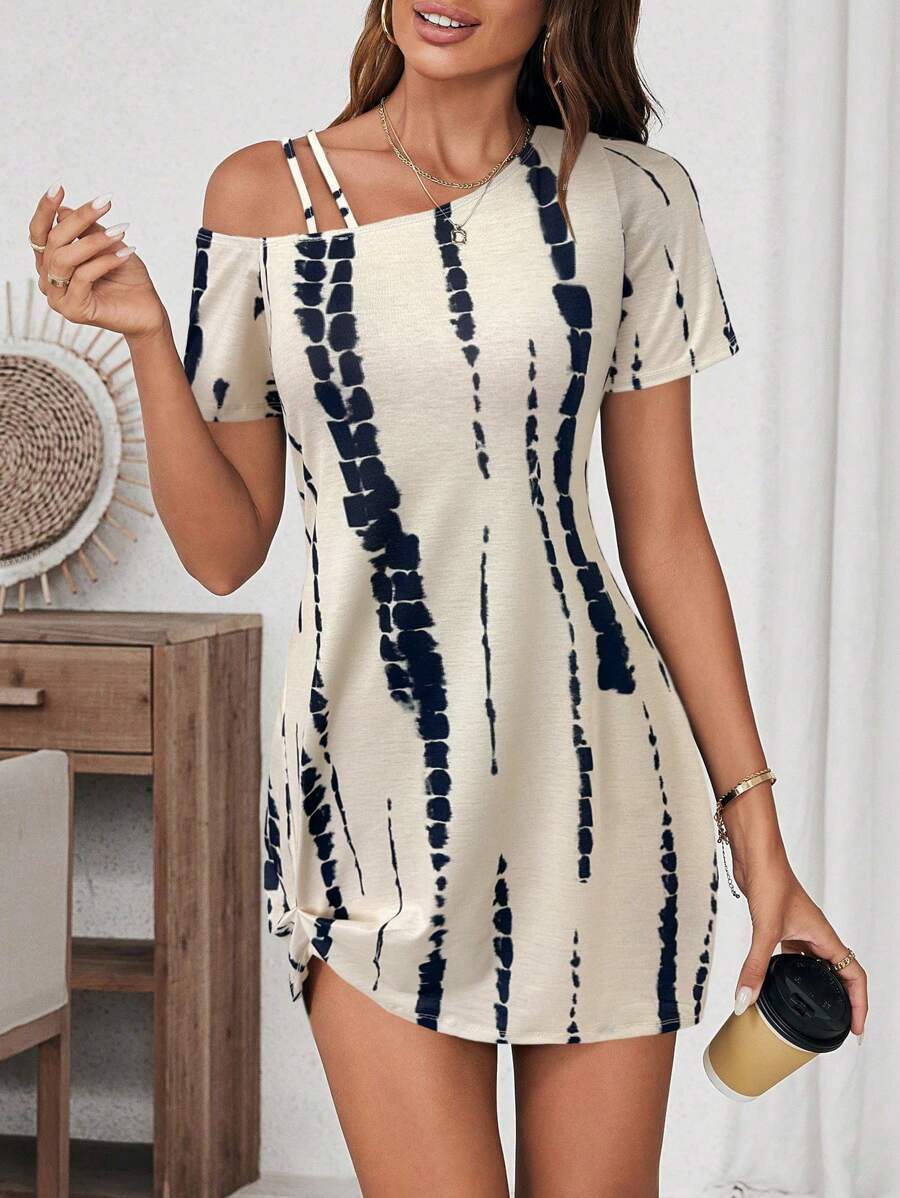 SHEIN LUNE Vestido corto de manga corta para mujer, de uso diario y salidas, con nudo en el bajo, de estilo básico, para primavera/verano