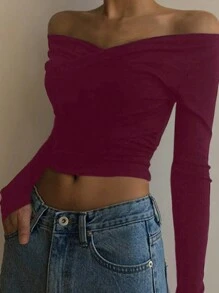 DAZY Women Plain Color Long Sleeve T-Shirt, Casual & Fashionable For Daily Wear