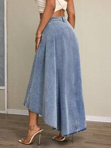 SHEIN SXY 女士休闲牛仔裙，简约时尚街头服饰 - 藍色 - 查看 2