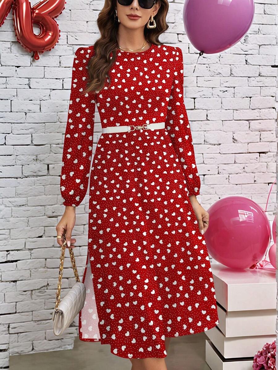 SHEIN Clasi Váy chấm bi hình trái tim phù hợp cho ngày lễ tình nhân - Đỏ và trắng - Xem 1