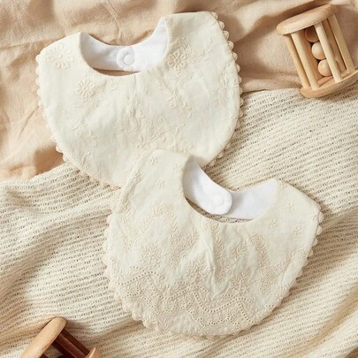 Cozy Pixies 2pcs Baby Lace Embroidered Ditsy Floral Bibs, High Quality Princess Style Lace Edge Drool Bibs, Wedding Season