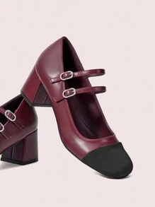CUCCOO DOLLMOD Giày cao gót đế dày Mary Jane dành cho nữ, giày cao gót đế giữa thoải mái, thanh lịch và đa năng cho mọi mùa, thu/đông - Màu Đỏ Sâu - Xem 2