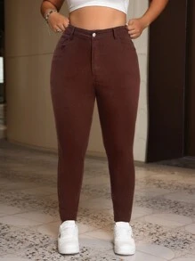 SHEIN EZwear Jeans de talla grande de unicolor simple, casuales para uso diario
