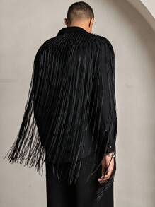 HIMLAND Áo sơ mi nam tay dài dệt dáng rộng, thời trang, phù hợp mặc hàng ngày, phong cách trẻ trung, dành cho mùa thu, phong cách cổ điển - màu đen - Xem 2