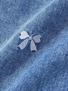 SHEIN 青少年女孩复古酷炫蝴蝶结刺绣宽松休闲黑色阔腿牛仔裤