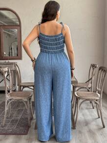 SHEIN LUNE 加大码仿旧竹纤维针织连体衣 女士西式服装 波西米亚风 90 年代服饰 节日夏季波西米亚风复古风 女士夏季服装 春假狂欢服装 节日春假服装 - 黑色 - 查看 2