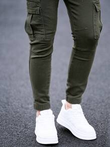 Manfinity Homme Men's Cargo Pocket Denim Skinny Fit Jogger Pants - Dark Green - View 7