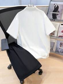 SHEIN 2pcs Teen Boys Casual Set: White Printed Short Sleeve Shirt + Black Shorts, Streetwear Punk Rock College Style For Everyday Wear, Party, Music Festival, Spring/Summer - White - View 9