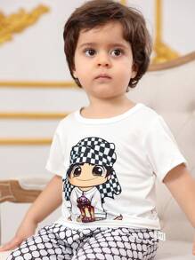 Baby Boy Crew Neck Short Sleeve Printed Casual Top And Pants Set - Multicolor - View 6