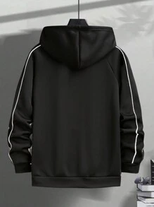 Manfinity EMRG Men Autumn Letter Print Raglan Sleeve Hooded Sweatshirt With Drawstring And Pocket - Black - View 2